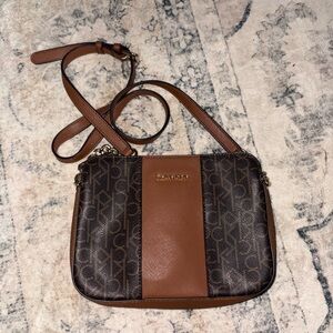 Calvin Klein Tan and Brown Logo Crossbody Bag